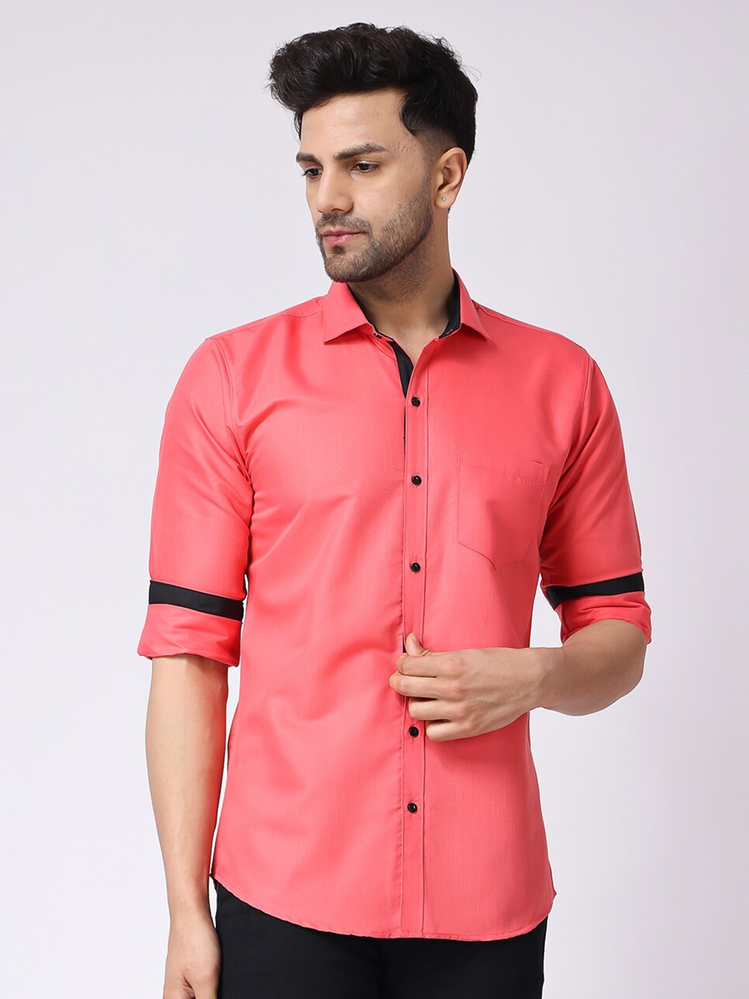 

Voroxy Spread Collar Long Sleeve Cotton Casual Shirt, Pink