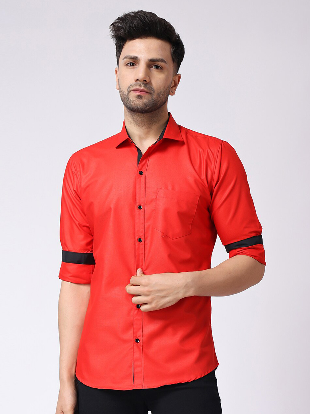 

Voroxy Spread Collar Long Sleeve Cotton Casual Shirt, Red