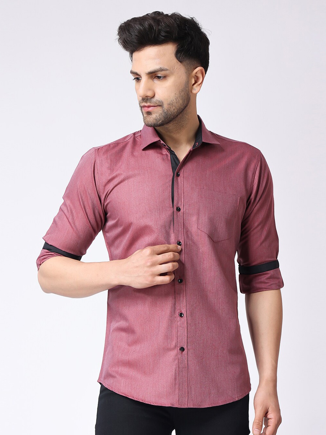 

Voroxy Spread Collar Long Sleeve Cotton Casual Shirt, Mauve