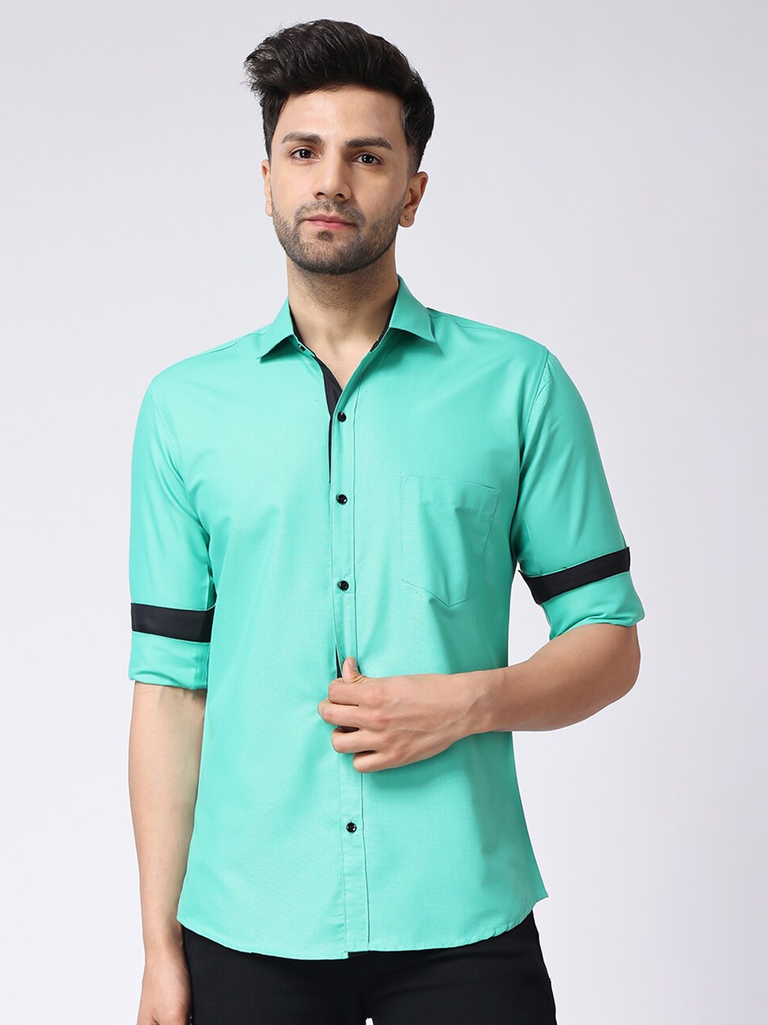 

Voroxy Spread Collar Opaque Cotton Casual Shirt, Sea green