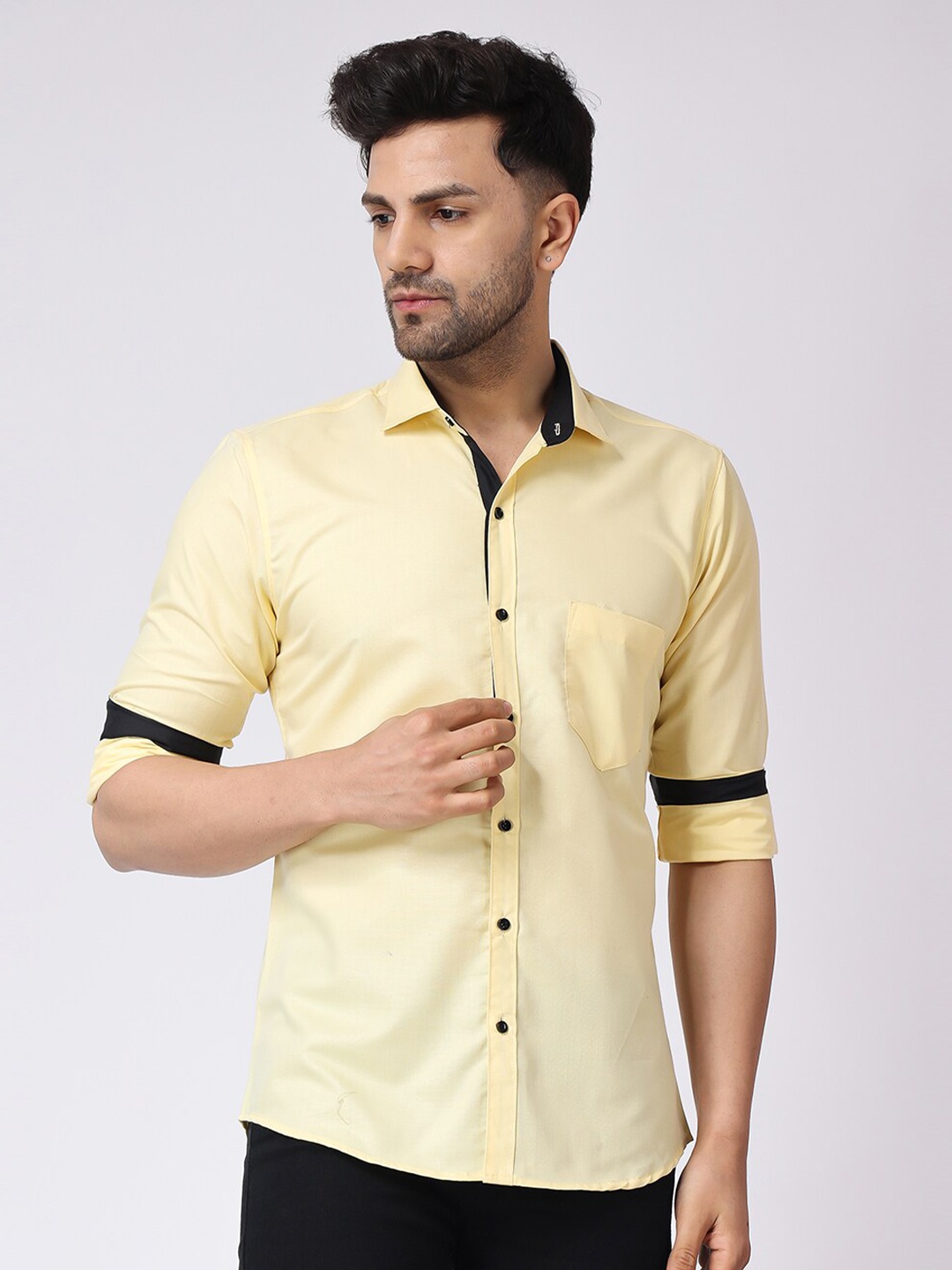 

Voroxy Spread Collar Long Sleeve Cotton Casual Shirt, Yellow