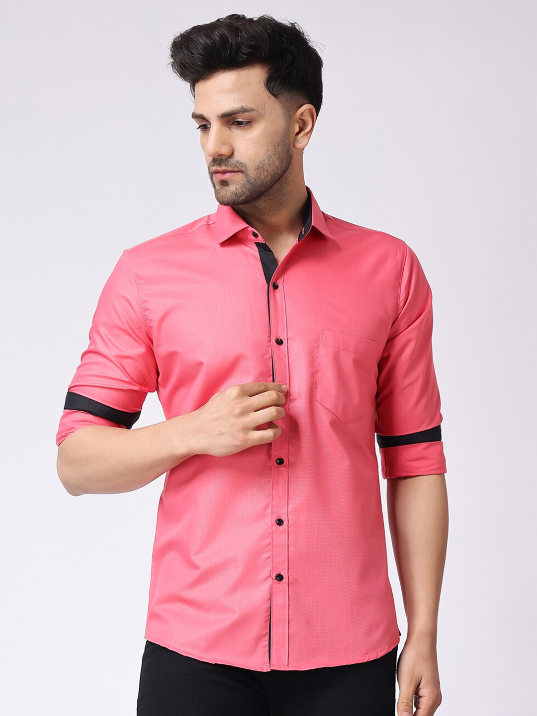 

Voroxy Spread Collar Long Sleeve Cotton Casual Shirt, Pink
