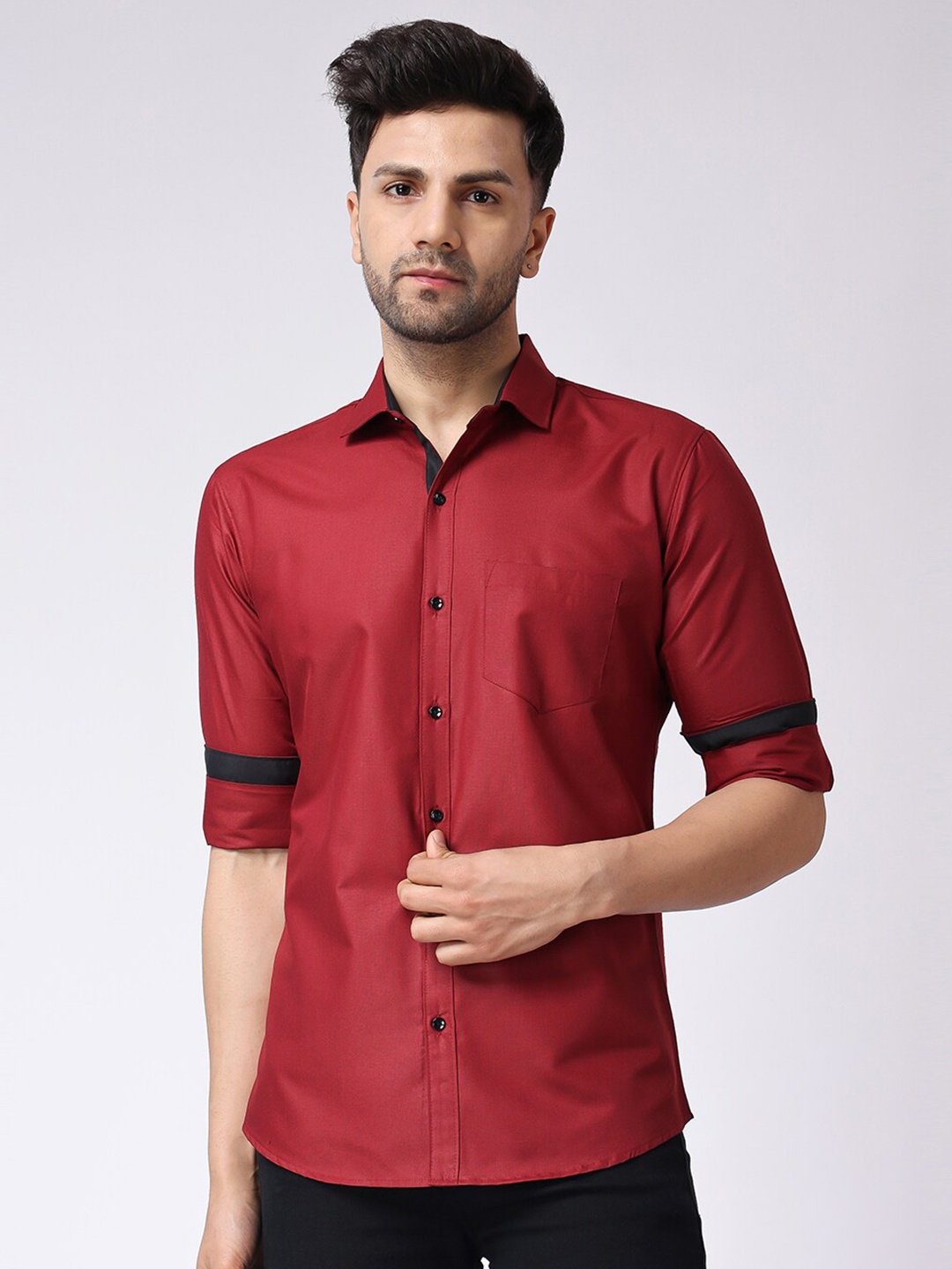 

Voroxy Spread Collar Long Sleeve Cotton Casual Shirt, Maroon