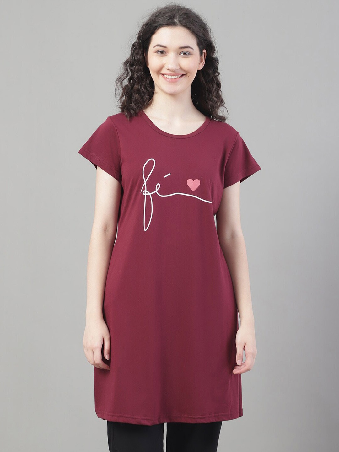 

PERFECT LINE Printed Cotton Longline Lounge T-shirt, Maroon