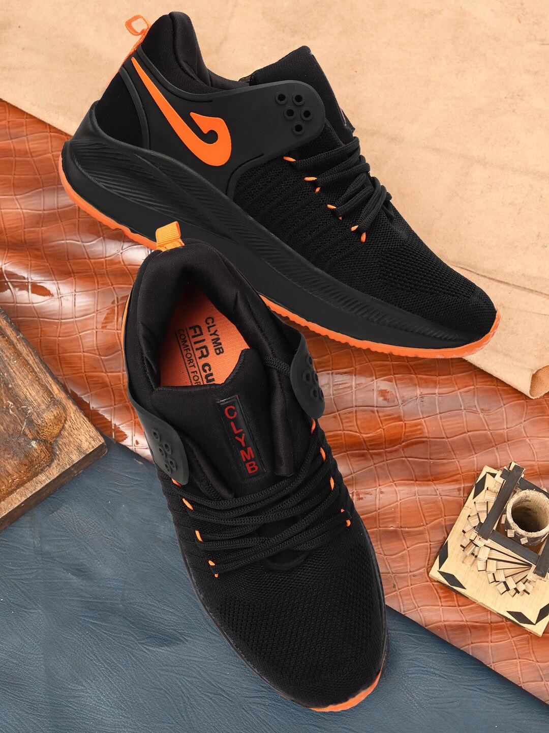 

CLYMB Men Mesh Training or Gym Lace-Ups Non-Marking Shoes, Black