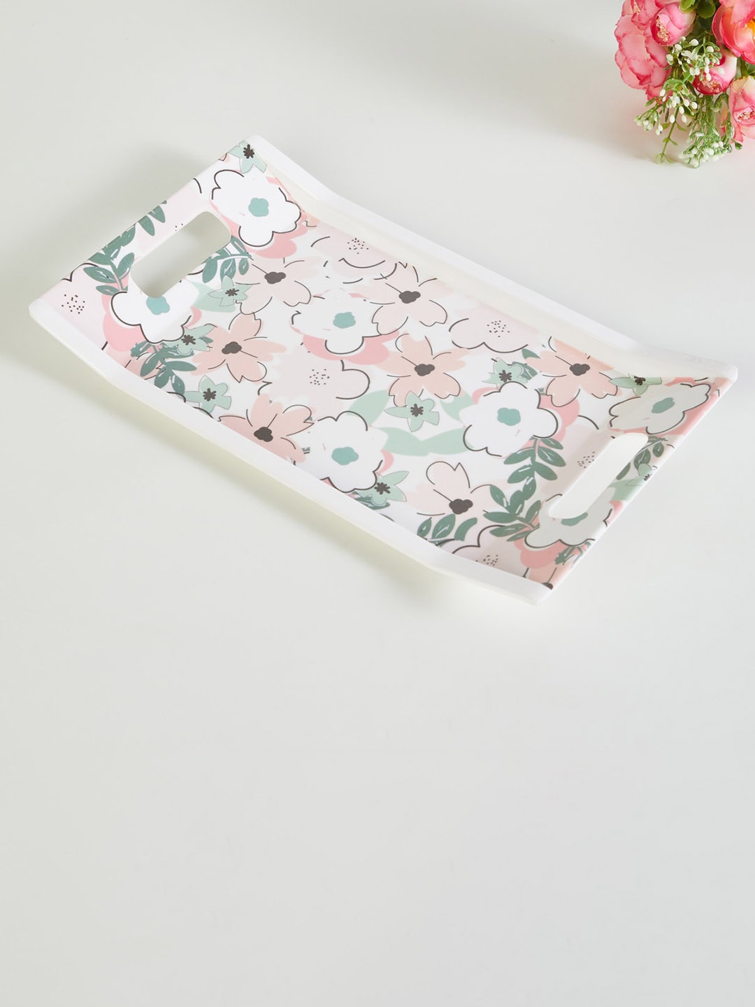 

Home Centre White & Pink Printed Serving Tray