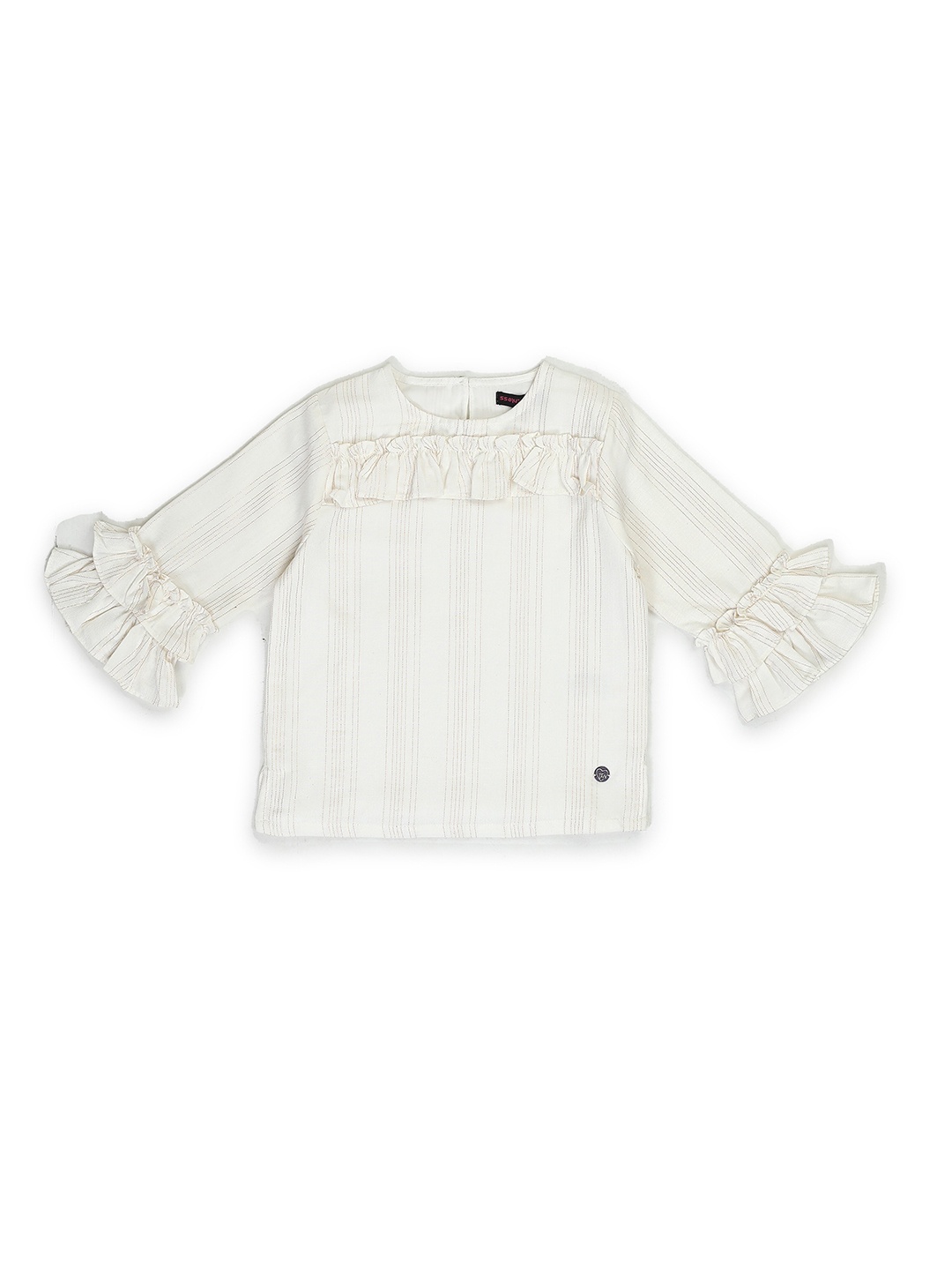 

toothless Girls Striped Bell Sleeve Cotton Top, Off white