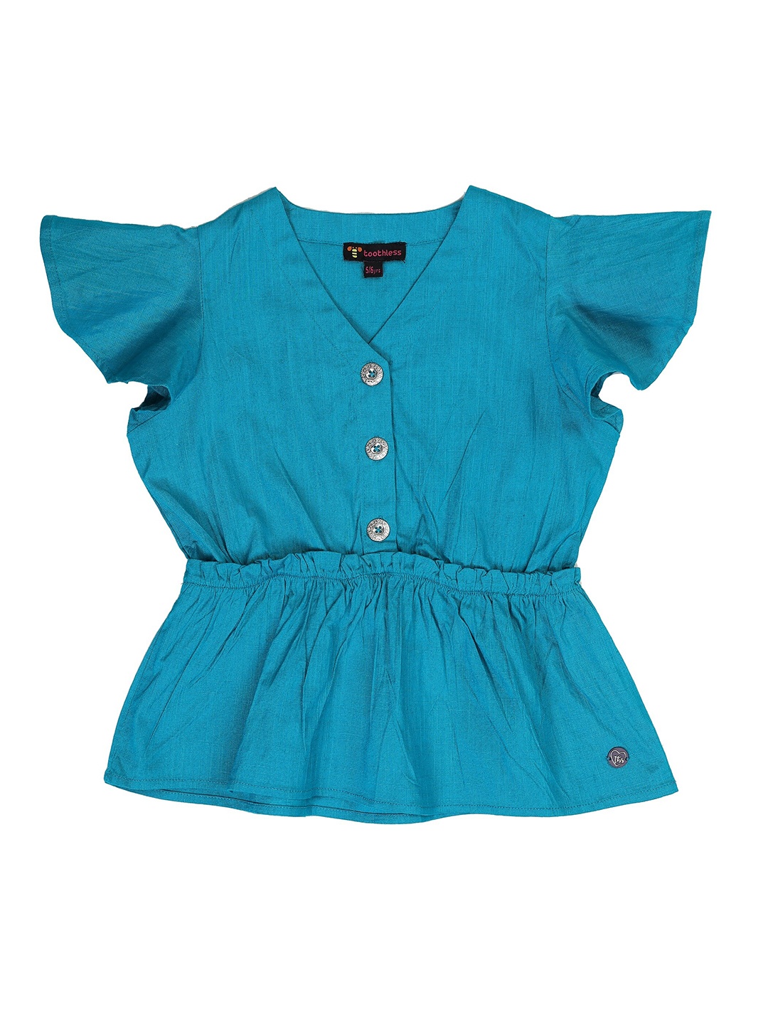 

toothless V-Neck Flutter Sleeve Cinched Waist Top, Teal