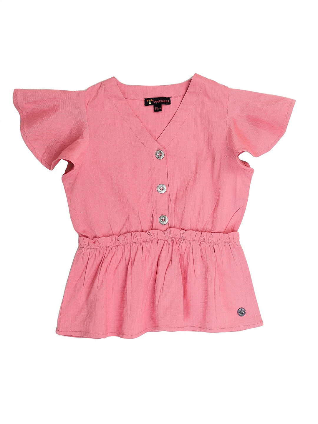 

toothless Girls V-Neck Flutter Sleeves Peplum Top, Pink