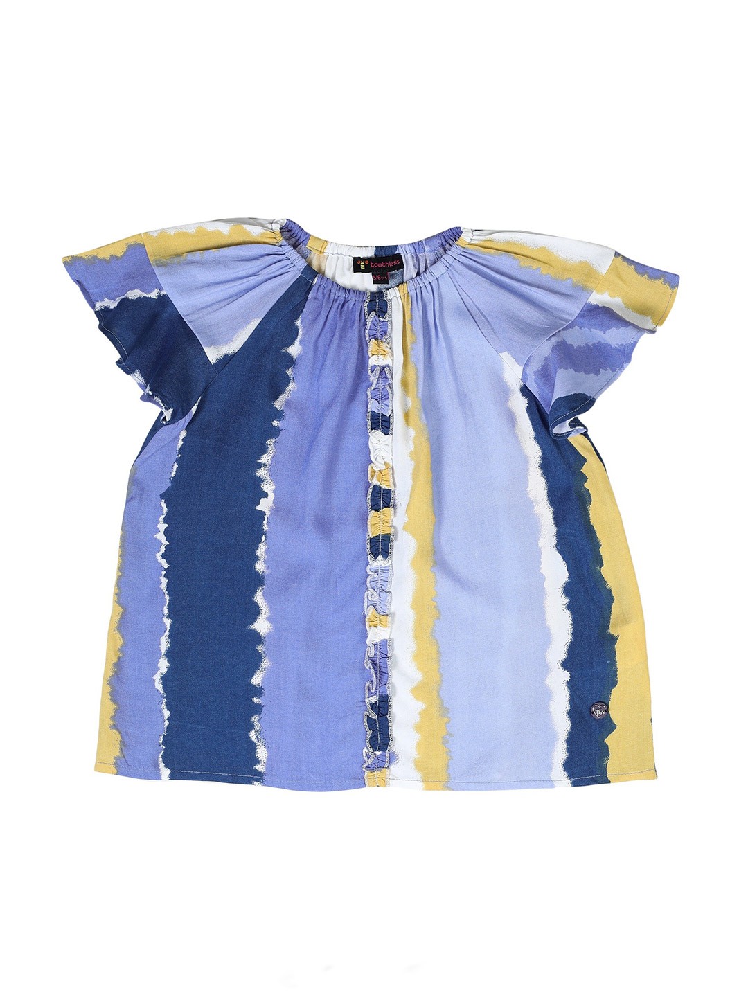 

toothless Girls Colourblocked Raglan Sleeves A-Line Top, Blue