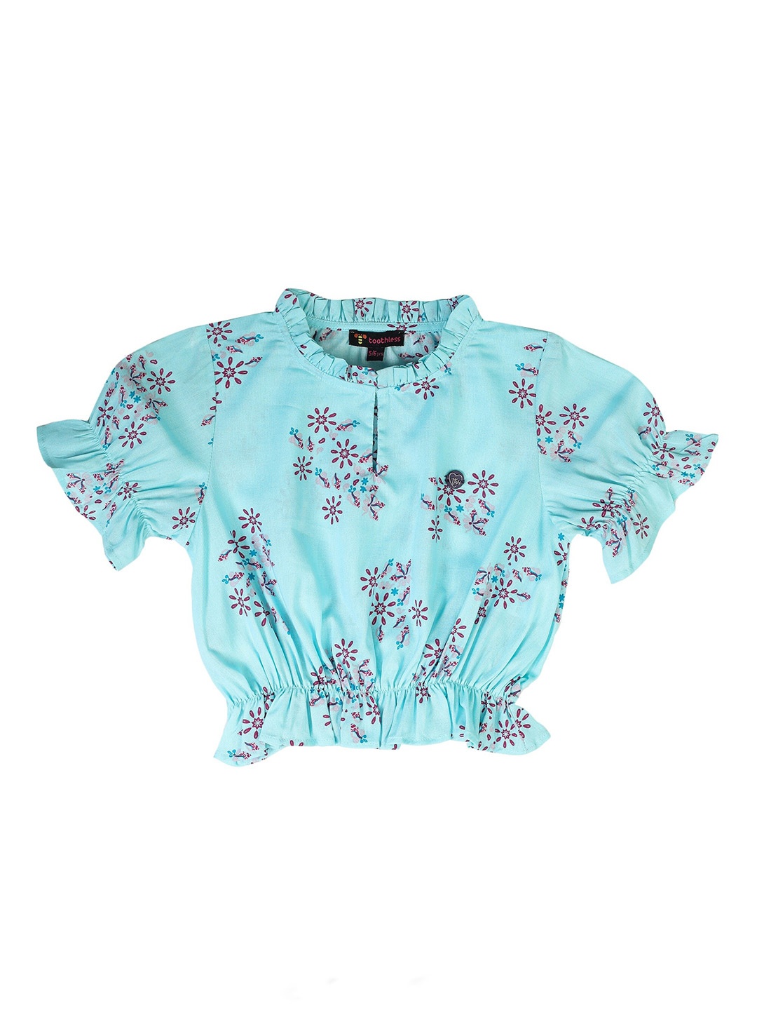 

toothless Girls Floral Printed Puff Sleeve Blouson Top, Blue