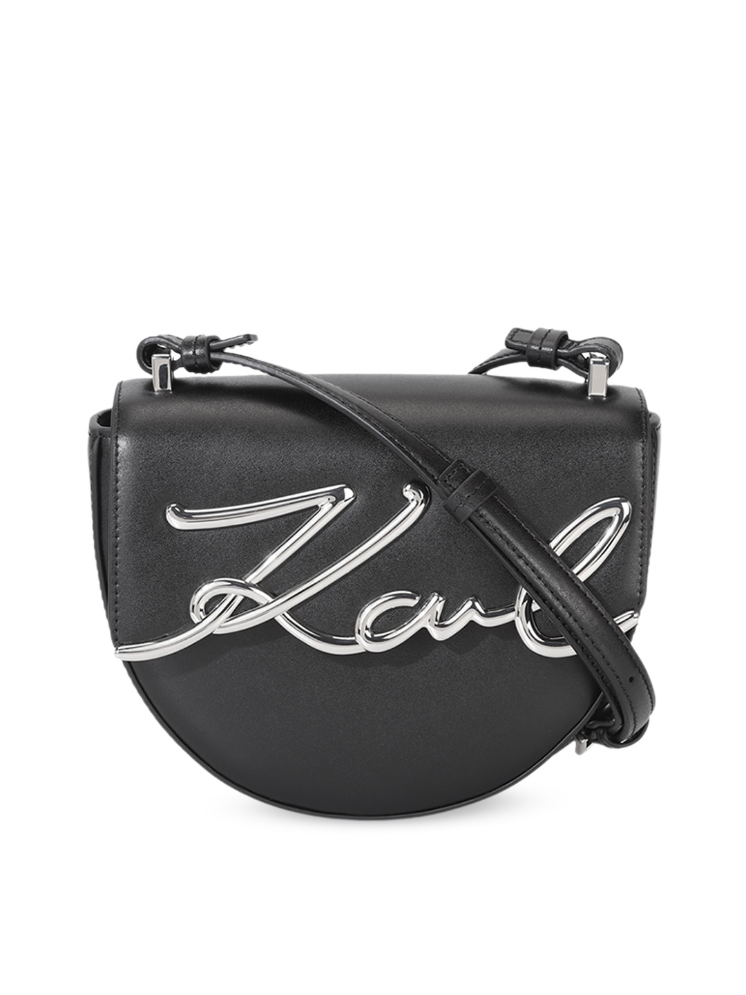 

Karl Lagerfeld Typography Leather Structured Sling Bag, Black