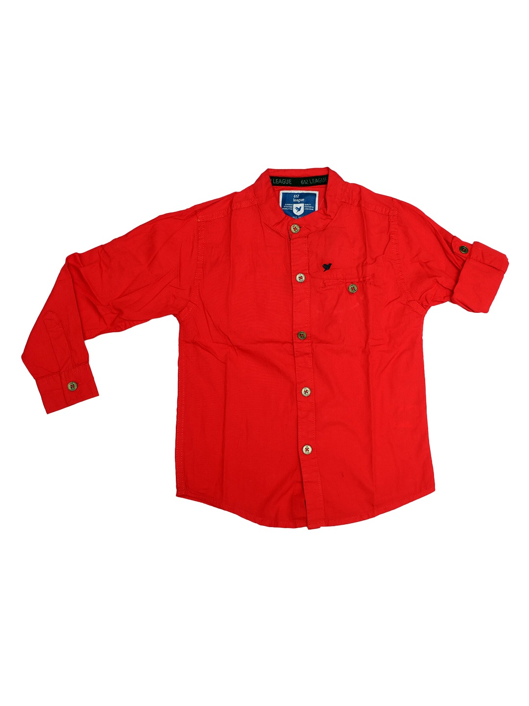 

612League Boys Classic Band Collar Cotton Casual Shirt, Red