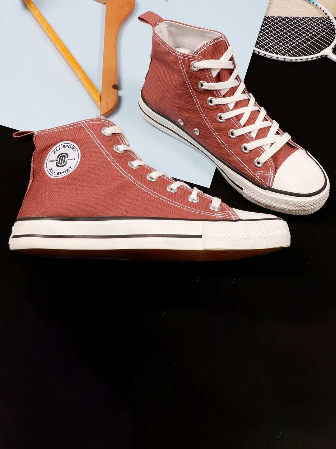

MOZAFIA Men Lightweight High-Top Lace-Up Canvas Sneakers, Rust