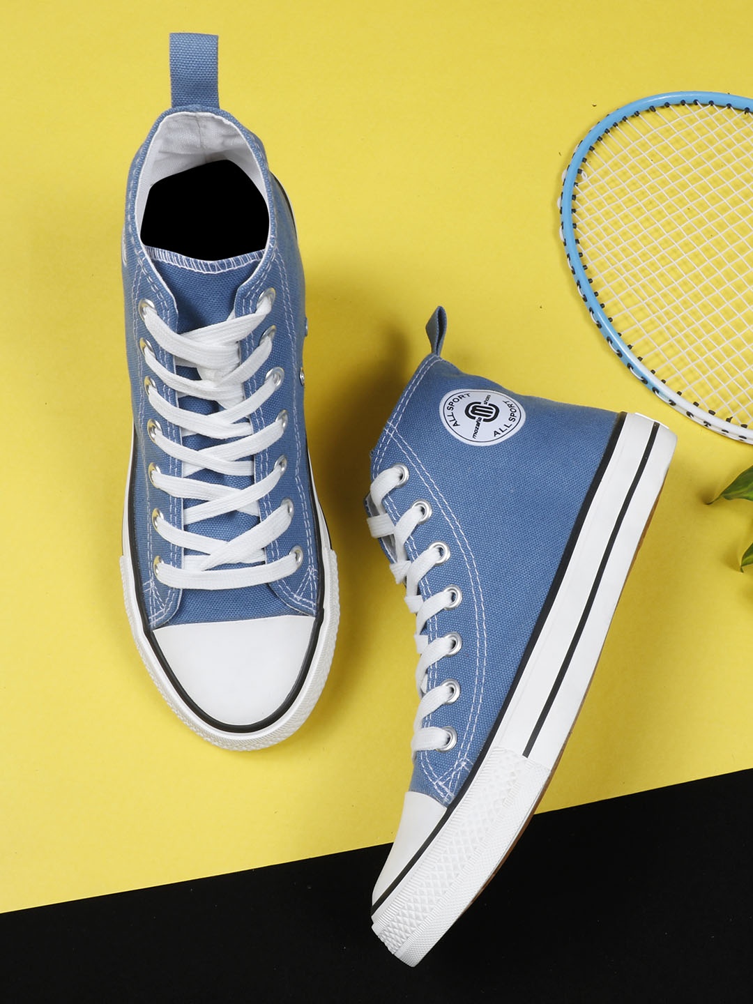 

MOZAFIA Men Lightweight High-Top Lace-Up Canvas Sneakers, Blue