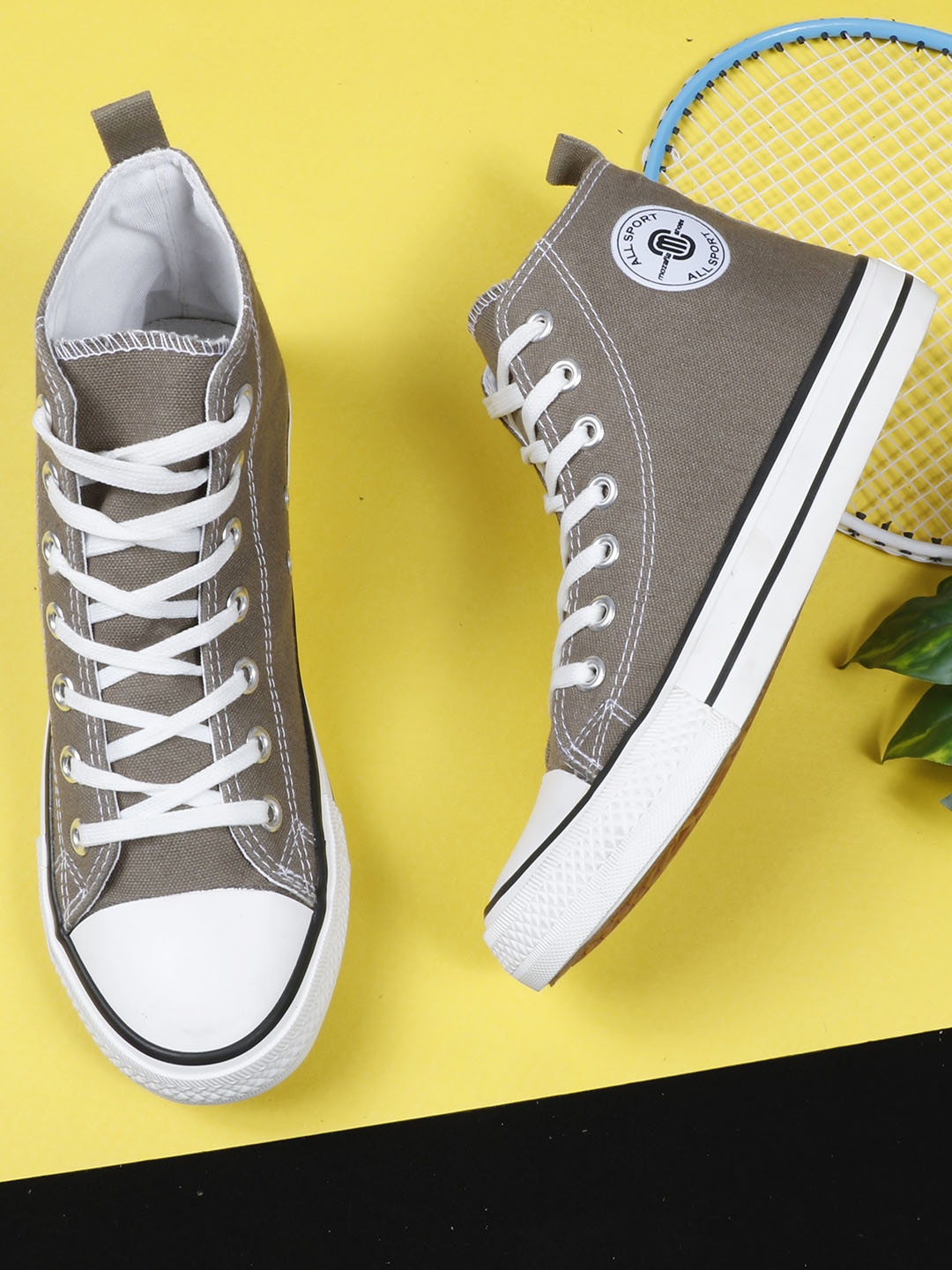 

MOZAFIA Men Lightweight High-Top Lace-Up Canvas Sneakers, Olive