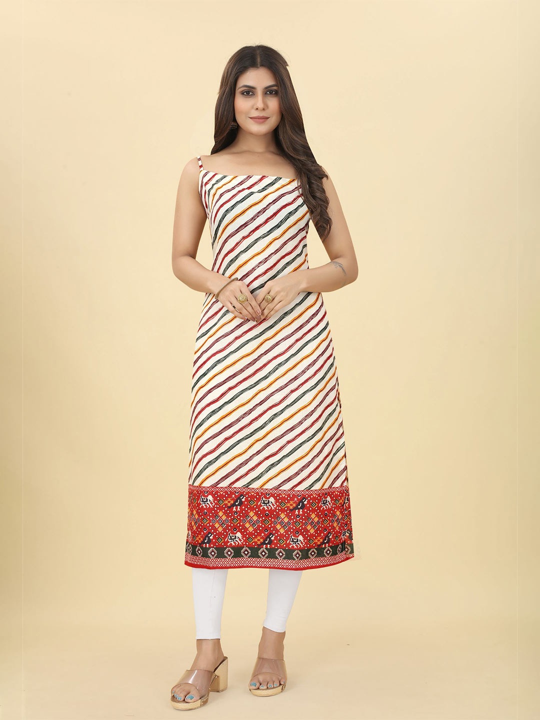 

KALINI Leheriya Printed Shoulder Straps Kurta, White