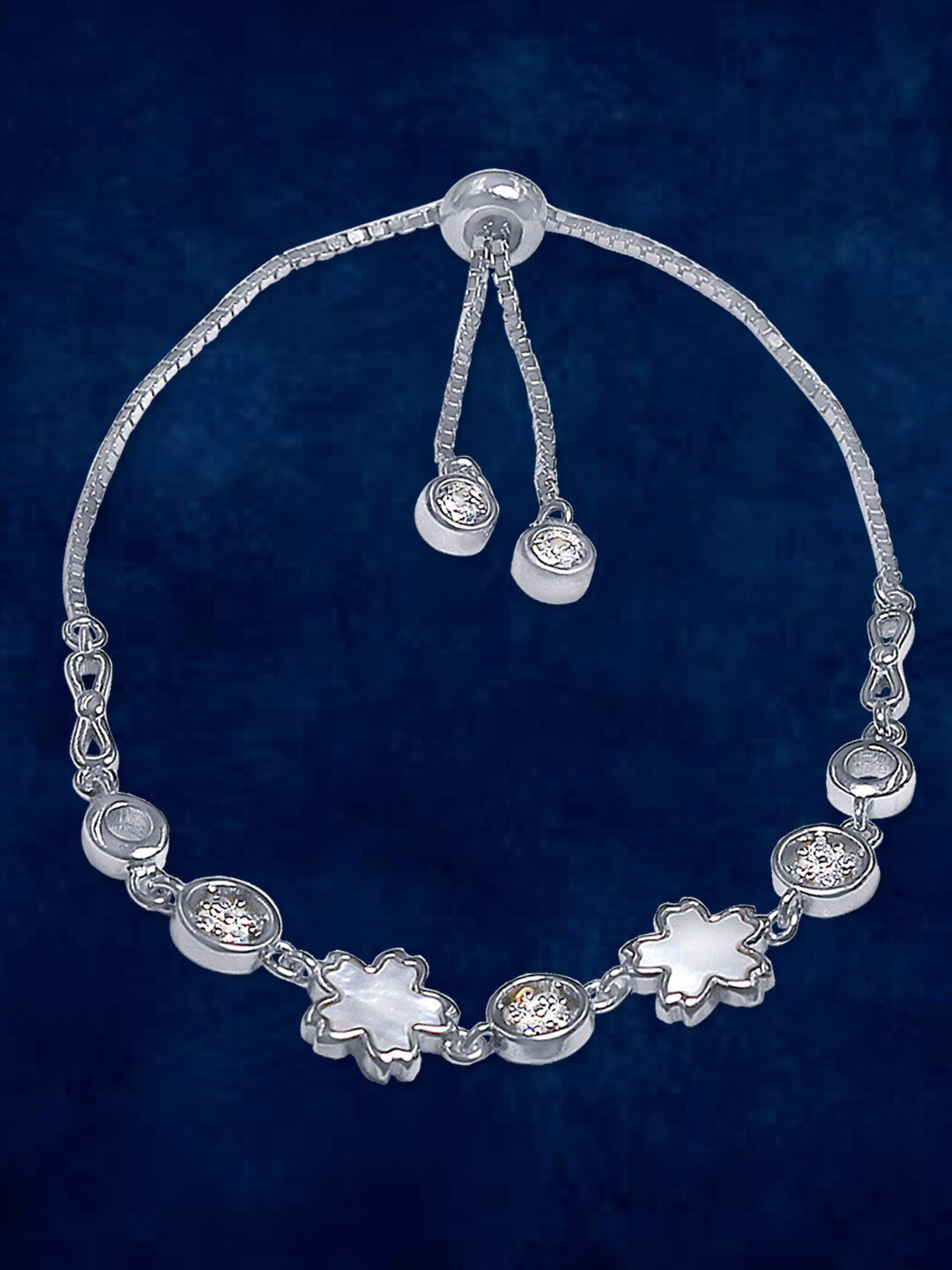 

Taraash Women Silver-Toned & White Sterling Silver Cubic Zirconia Charm Bracelet