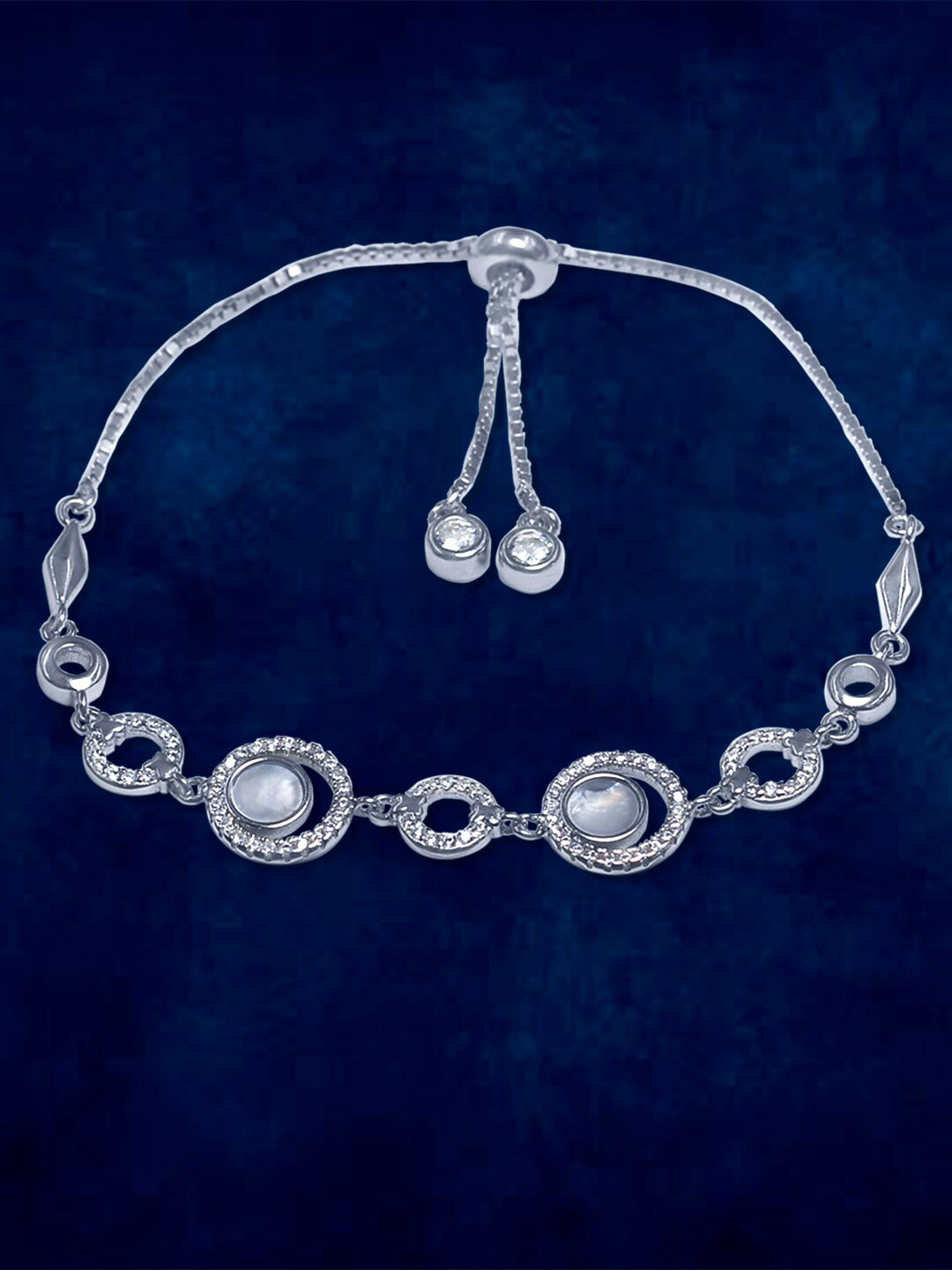 

Taraash Women Silver-Toned & White Sterling Silver Cubic Zirconia Charm Bracelet