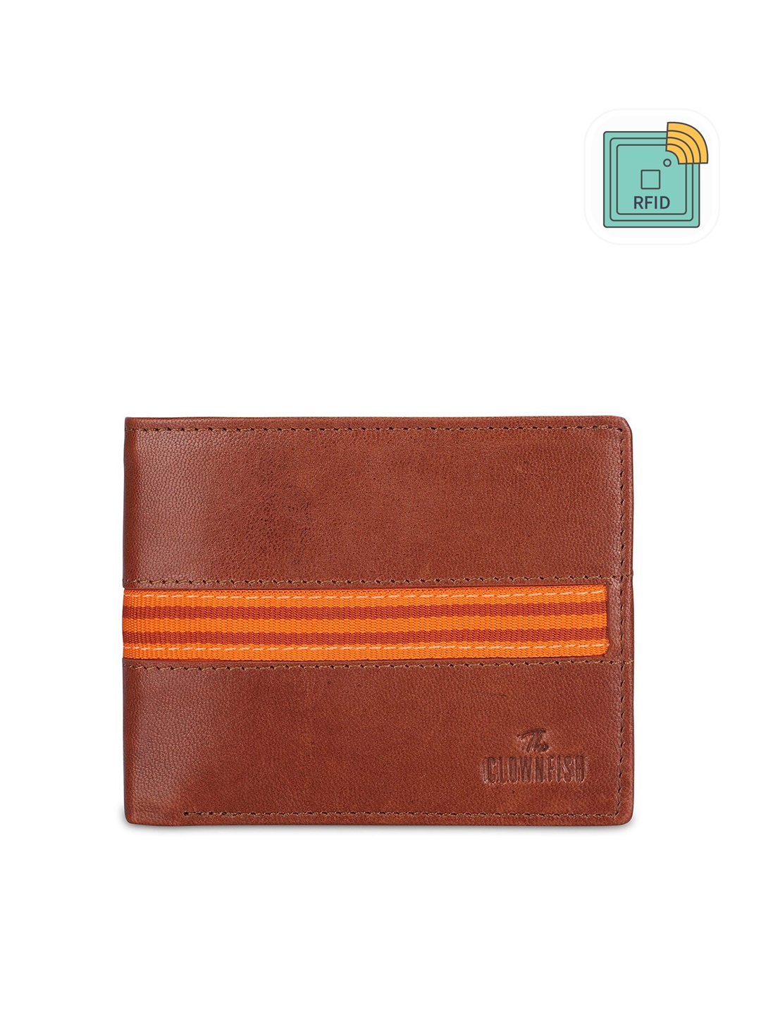 

THE CLOWNFISH Men Textured Leather Two Fold Wallet, Tan