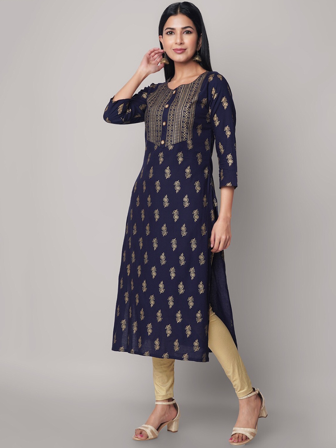 

God Bless Ethnic Motifs Printed Straight Kurta, Blue
