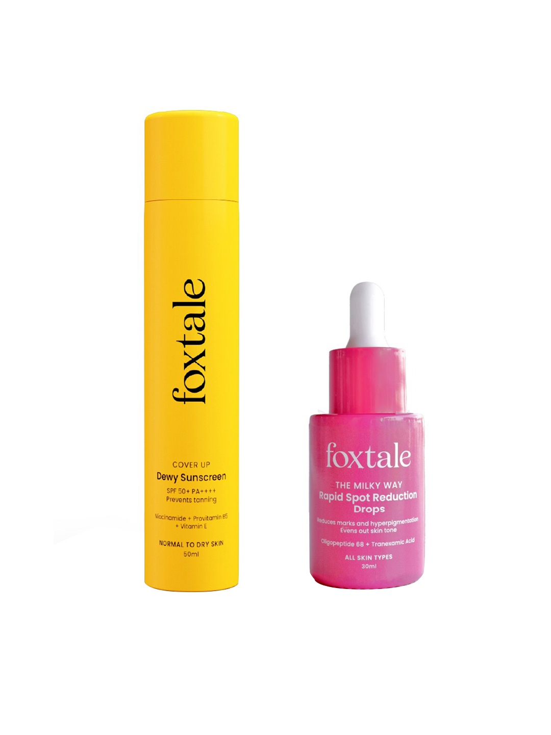 

FoxTale Pigmentation Protect Dewy Set - Rapid Spot Reduction Drops 30ml & Sunscreen 50ml, Yellow