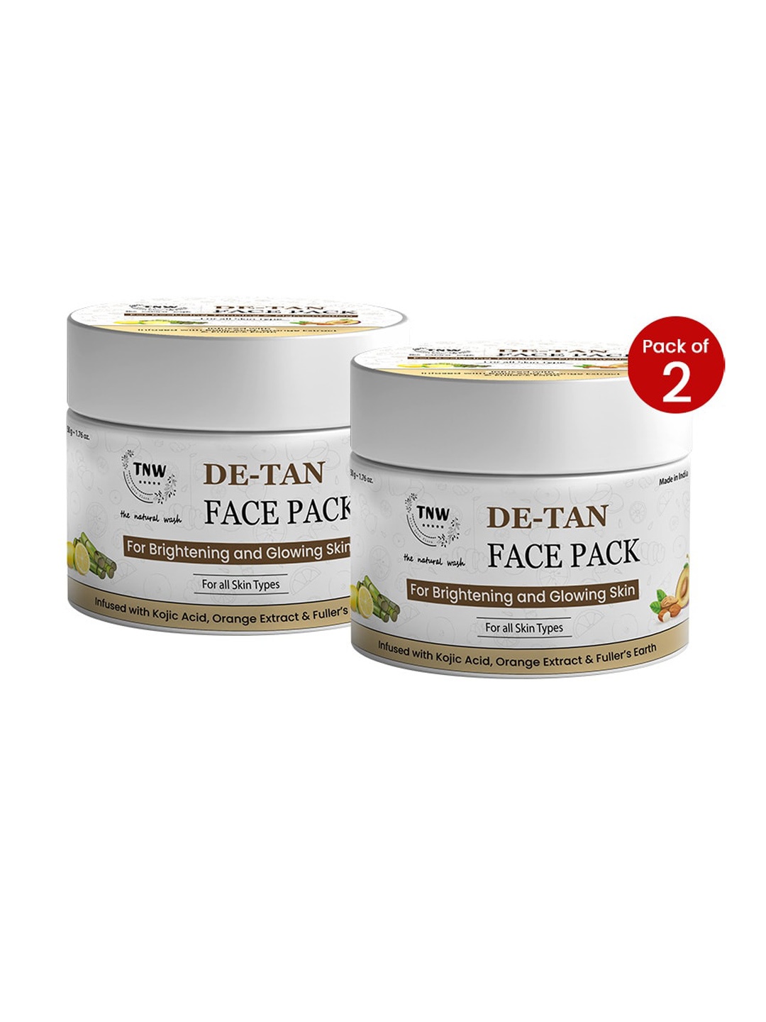 

TNW the natural wash Set of 2 De-Tan Face Pack with Kojic Acid & Orange Extract - 50g each, Brown