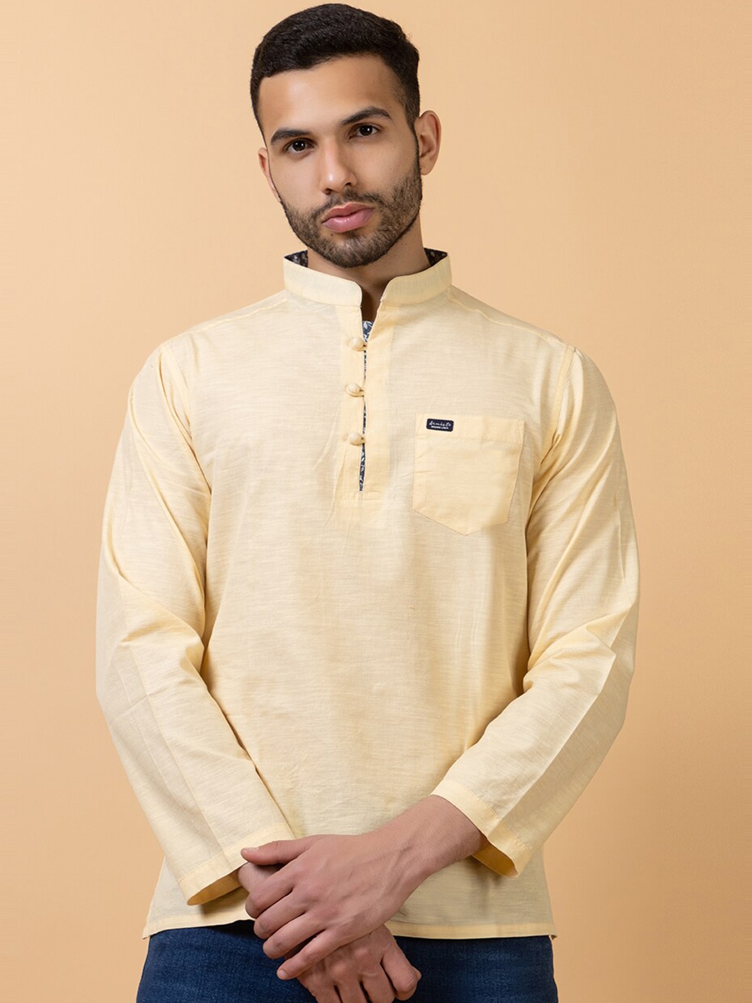 

ARMISTO Mandarin Collar Short Kurta, Yellow