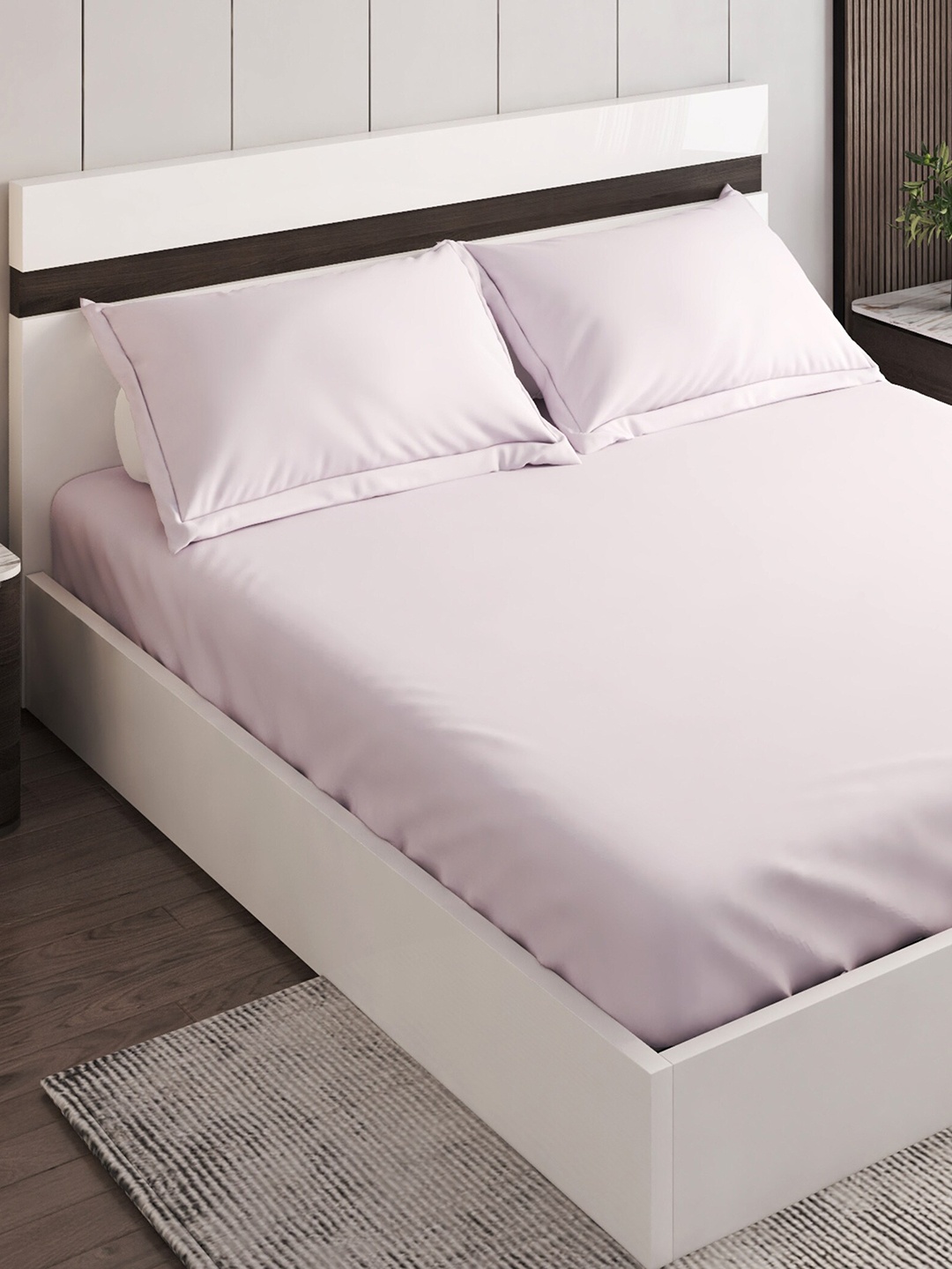 

Home Centre Lilac Cotton 144 TC Queen Bedsheet With 2 Pillow Covers, Purple