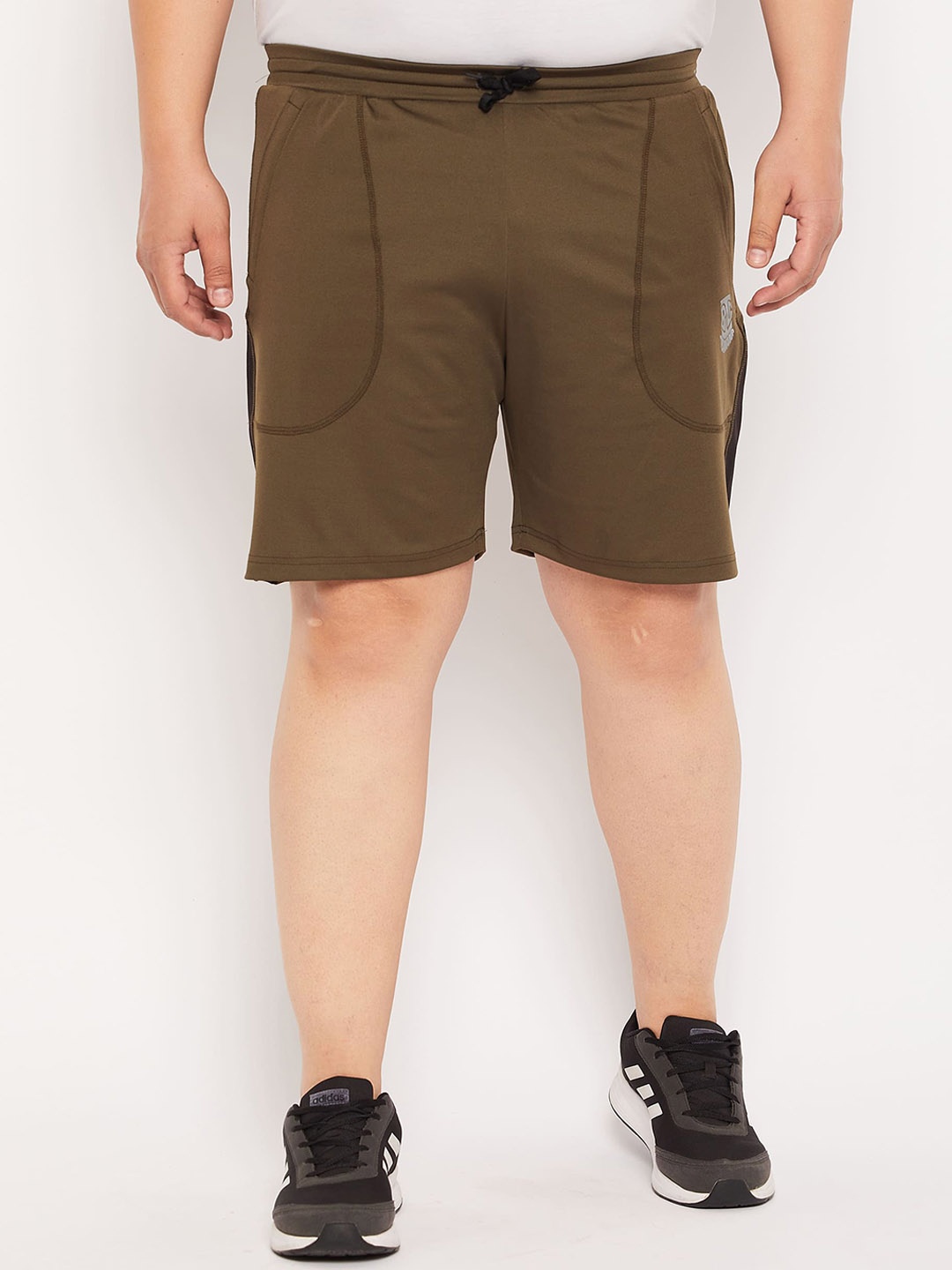 bigbanana Men Plus Size Antimicrobial Mid Rise knitted Sports Shorts, Olive