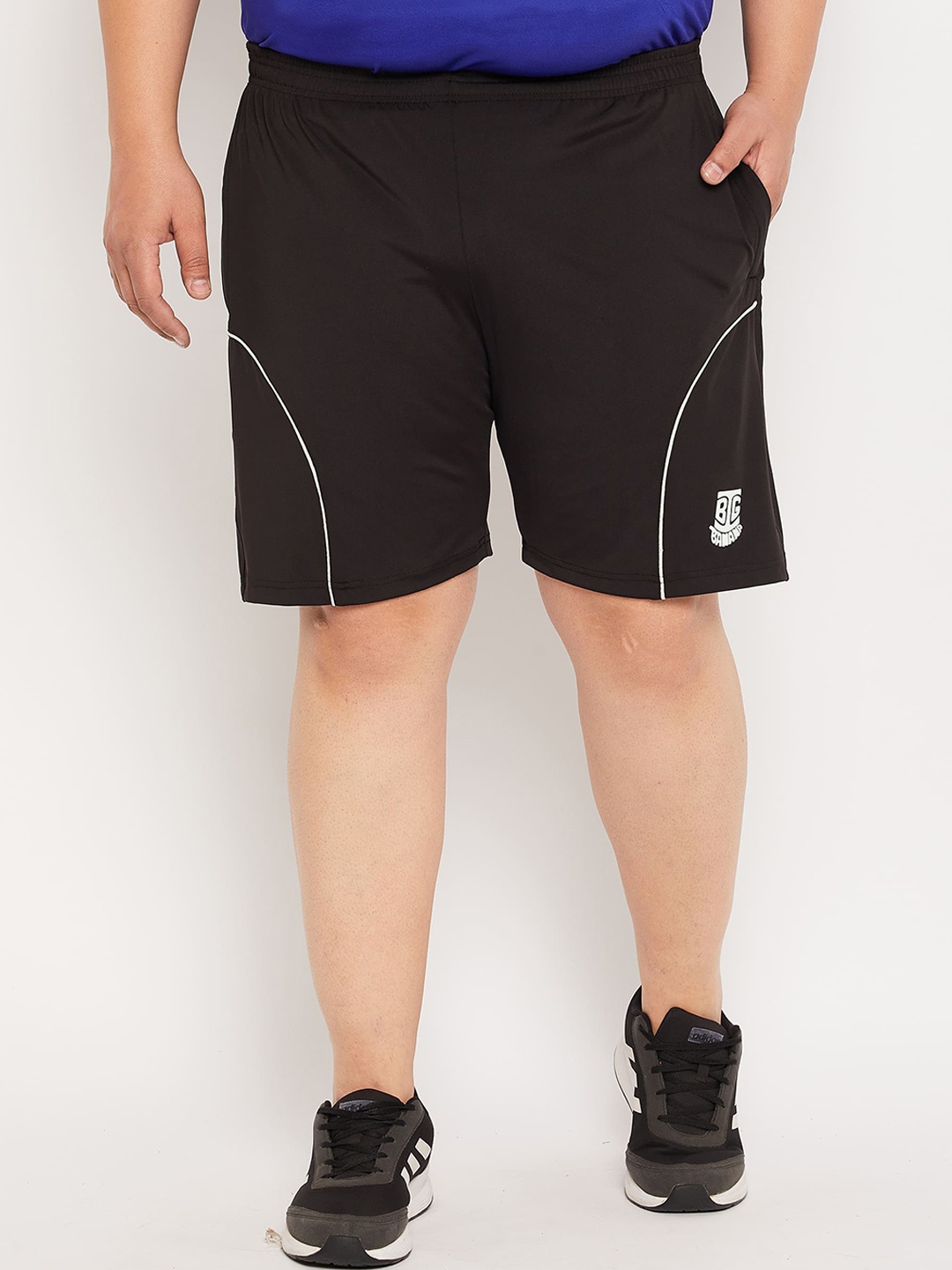 bigbanana Men Solid Plus Size Mid-Rise Antimicrobial Sports Shorts, Black