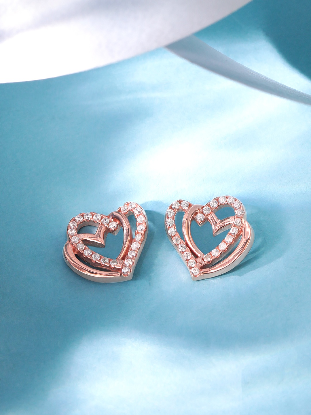 

Rubans Silver Rose Gold-Plated Heart Shaped Studs Earrings