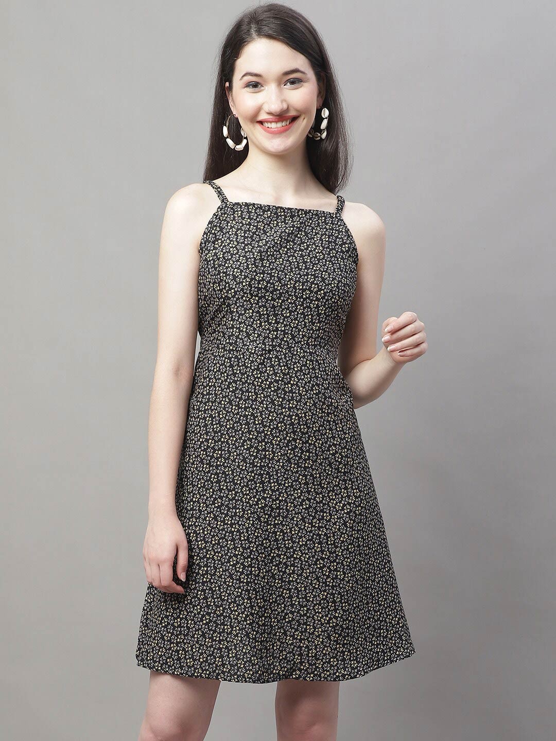 

JAINISH Charcoal Floral Printed Crepe Sheath Dress