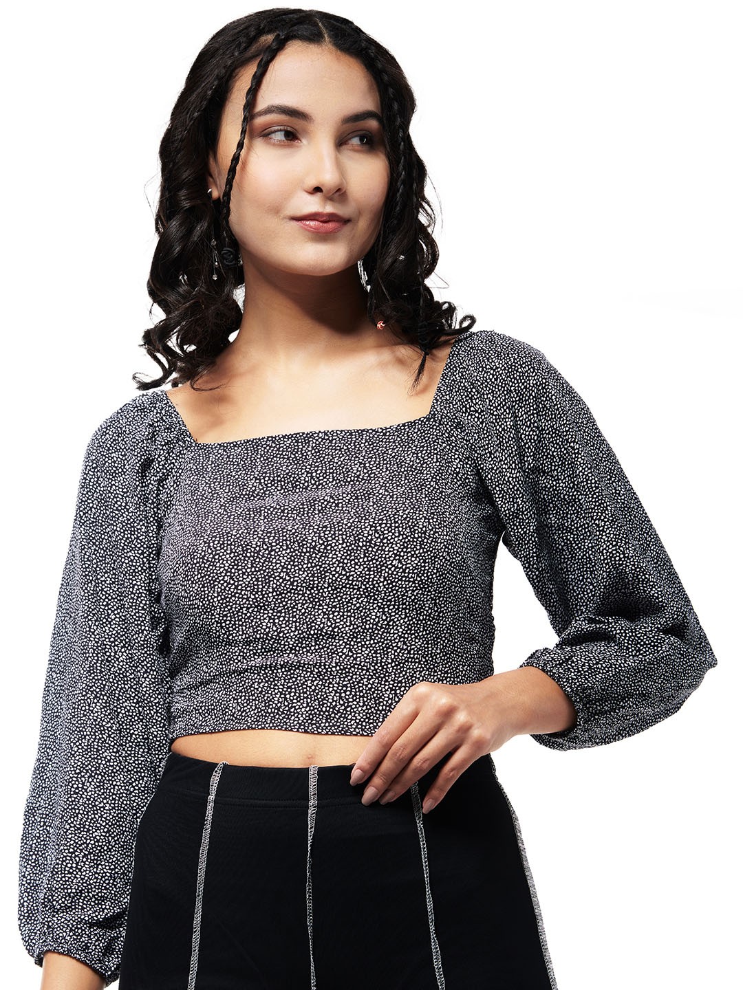 

IZF Micro Ditsy Printed Styled Back Top, Black