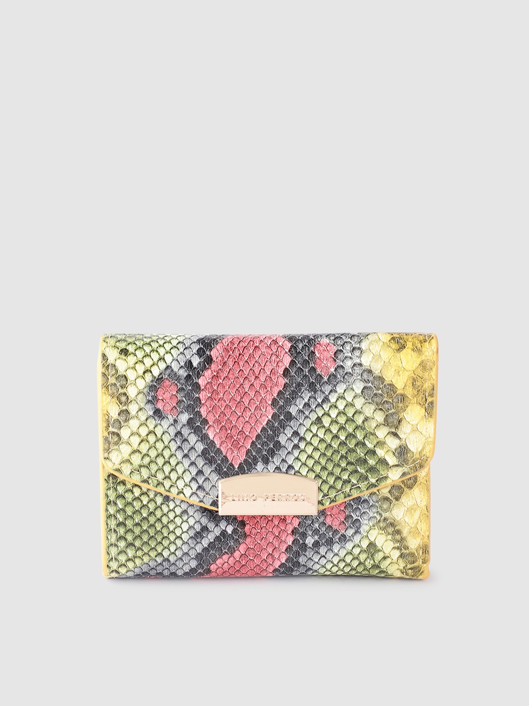 

Lino Perros Women Snake Skin Textured Three Fold Wallet, Yellow