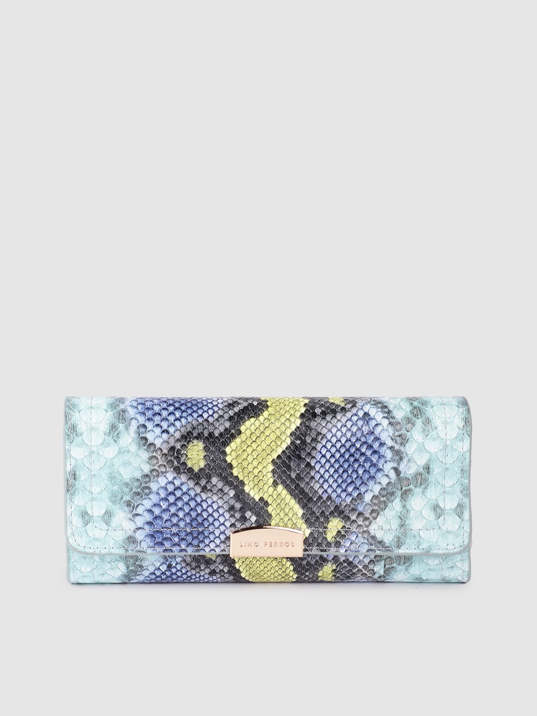 

Lino Perros Women Snake Skin Textured Three Fold Wallet, Blue