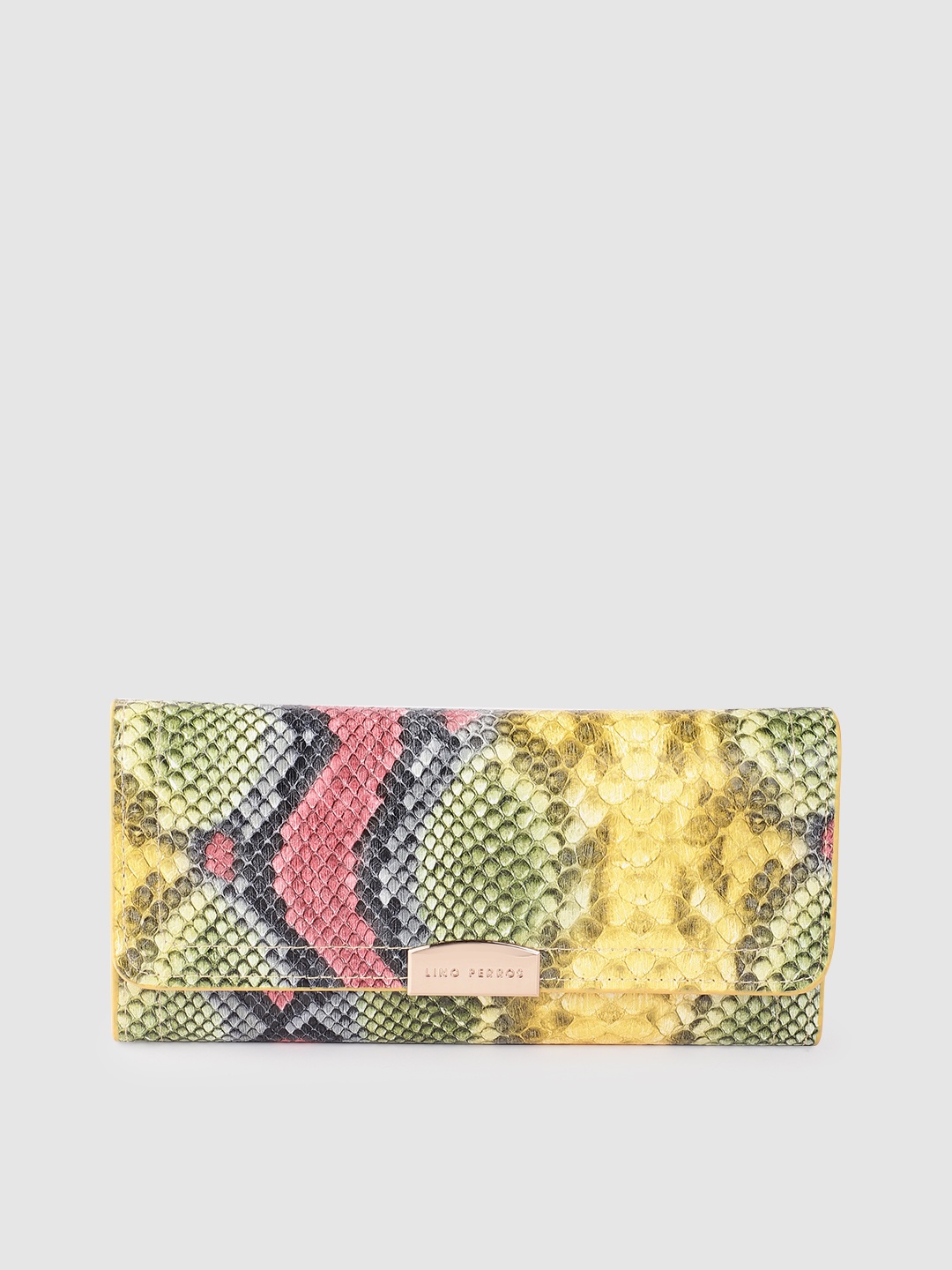 

Lino Perros Women Snake Skin Textured Three Fold Wallet, Yellow