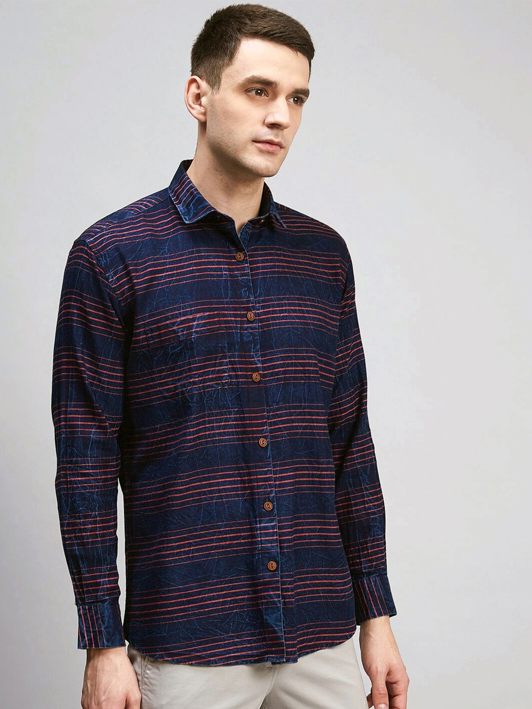 

Shaftesbury London Classic Fit Slim Fit Horizontal Stripes Oxford Casual Shirt, Blue