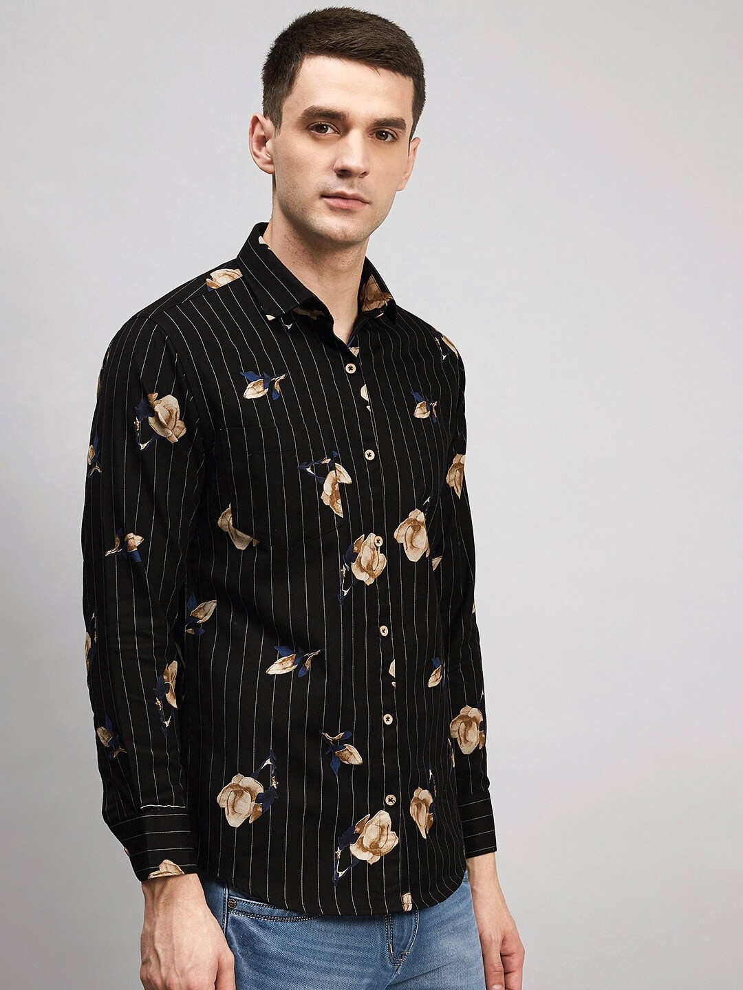 

Shaftesbury London Vertical Striped Classic Slim Fit Cotton Shirt, Black