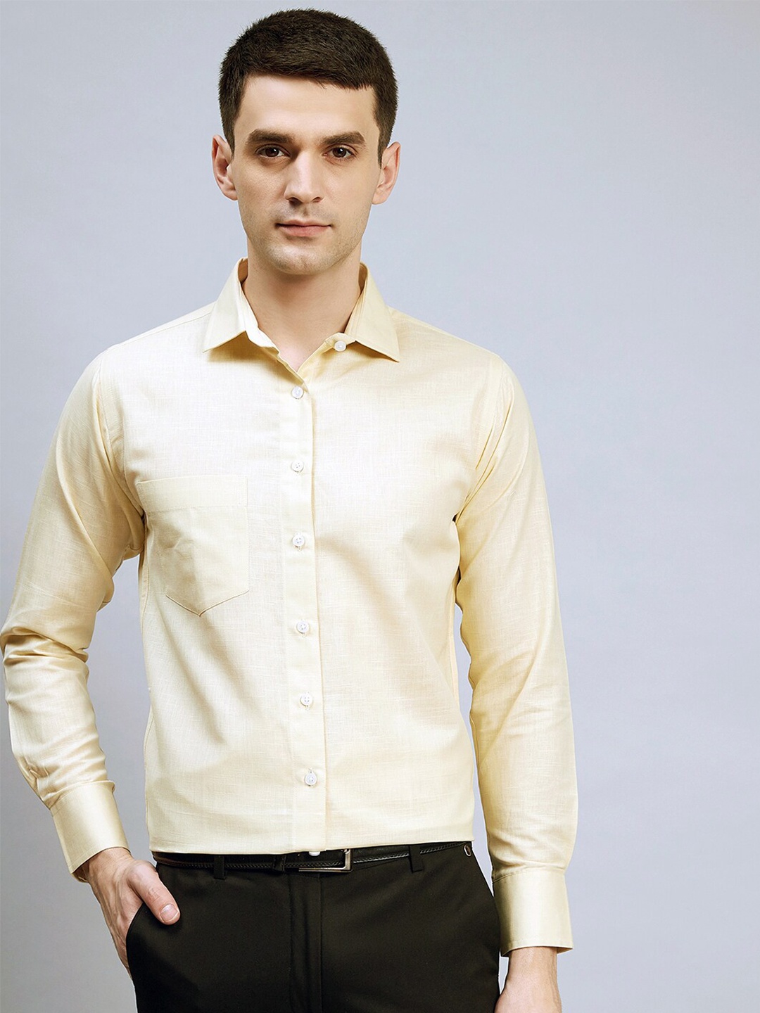 

Shaftesbury London Classic Spread Collar Slim Fit Cotton Formal Shirt, Yellow