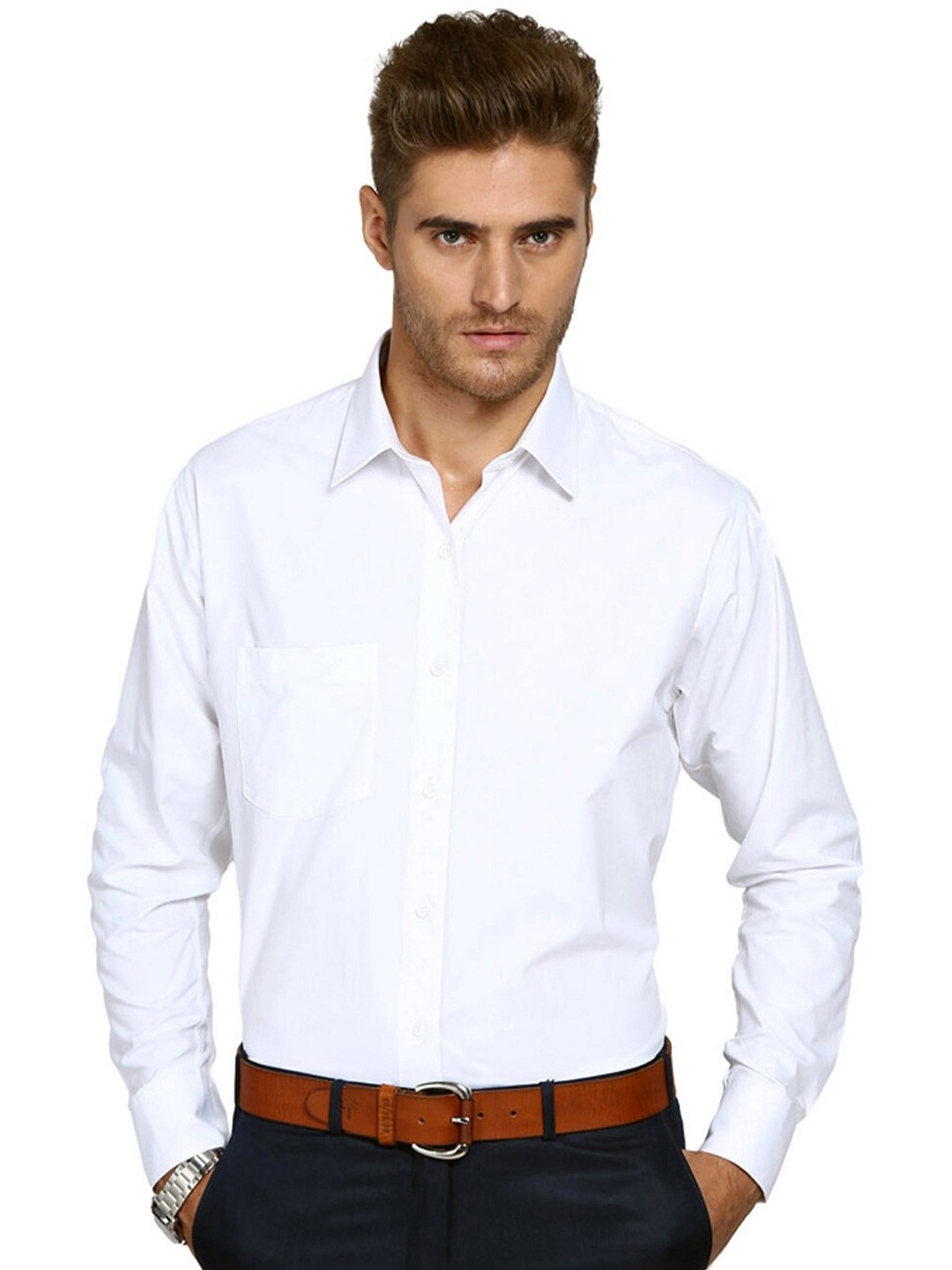 

Shaftesbury London Classic Spread Collar Slim Fit Cotton Formal Shirt, White