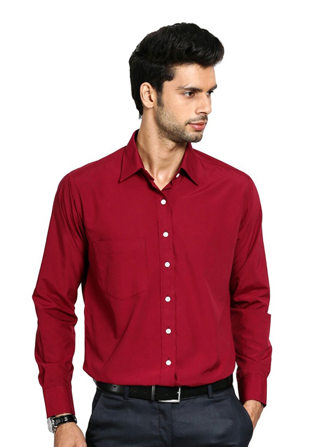 

Shaftesbury London Classic Spread Collar Slim Fit Cotton Formal Shirt, Maroon
