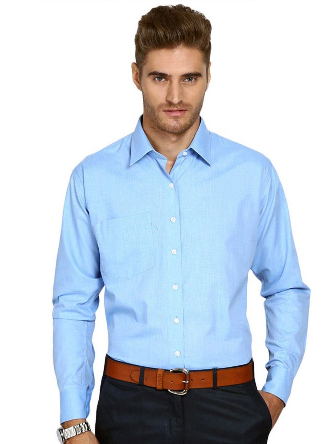 

Shaftesbury London Classic Spread Collar Slim Fit Cotton Formal Shirt, Blue