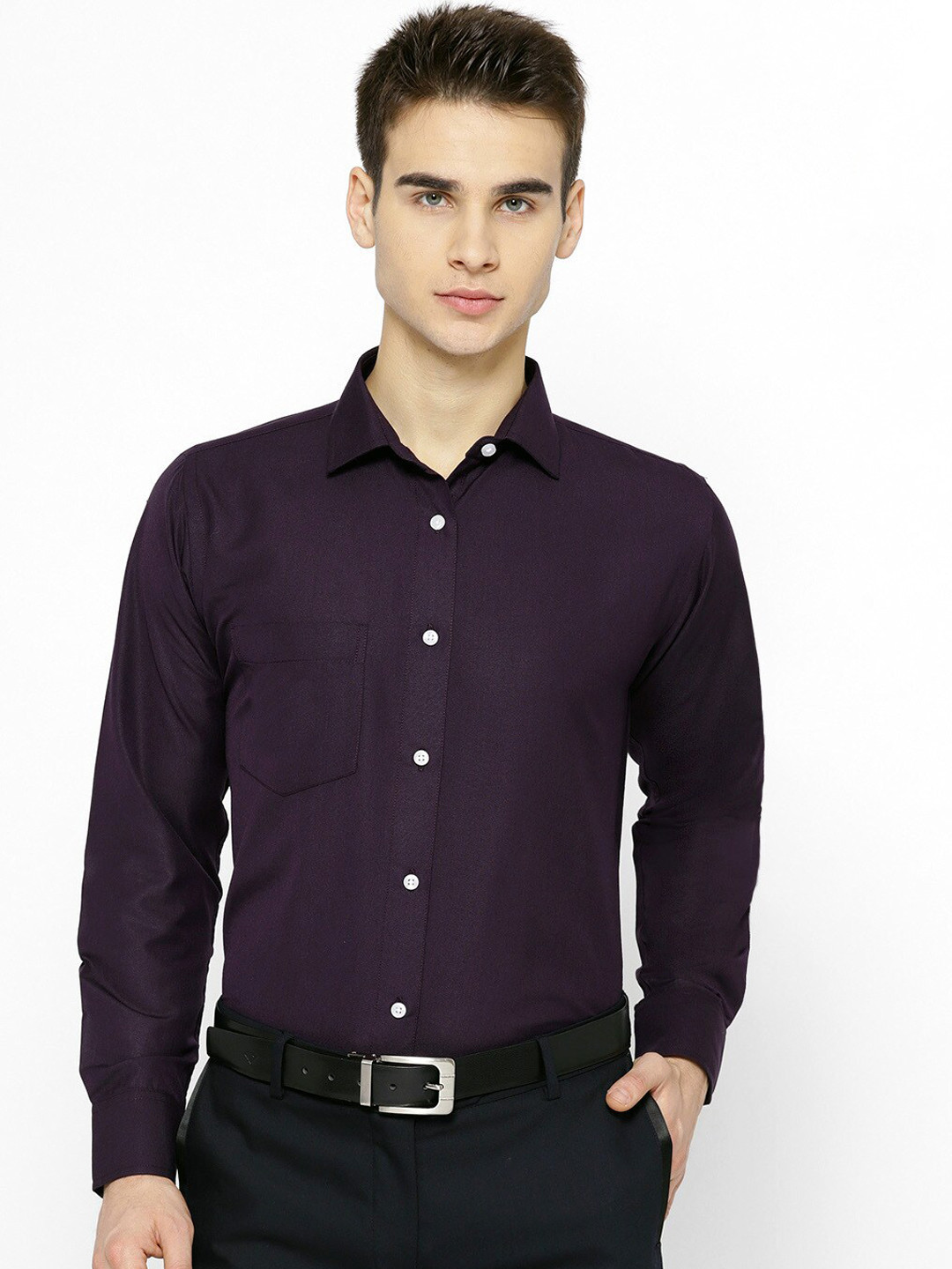 

Shaftesbury London Spread Collar Classic Slim Fit Cotton Formal Shirt, Purple