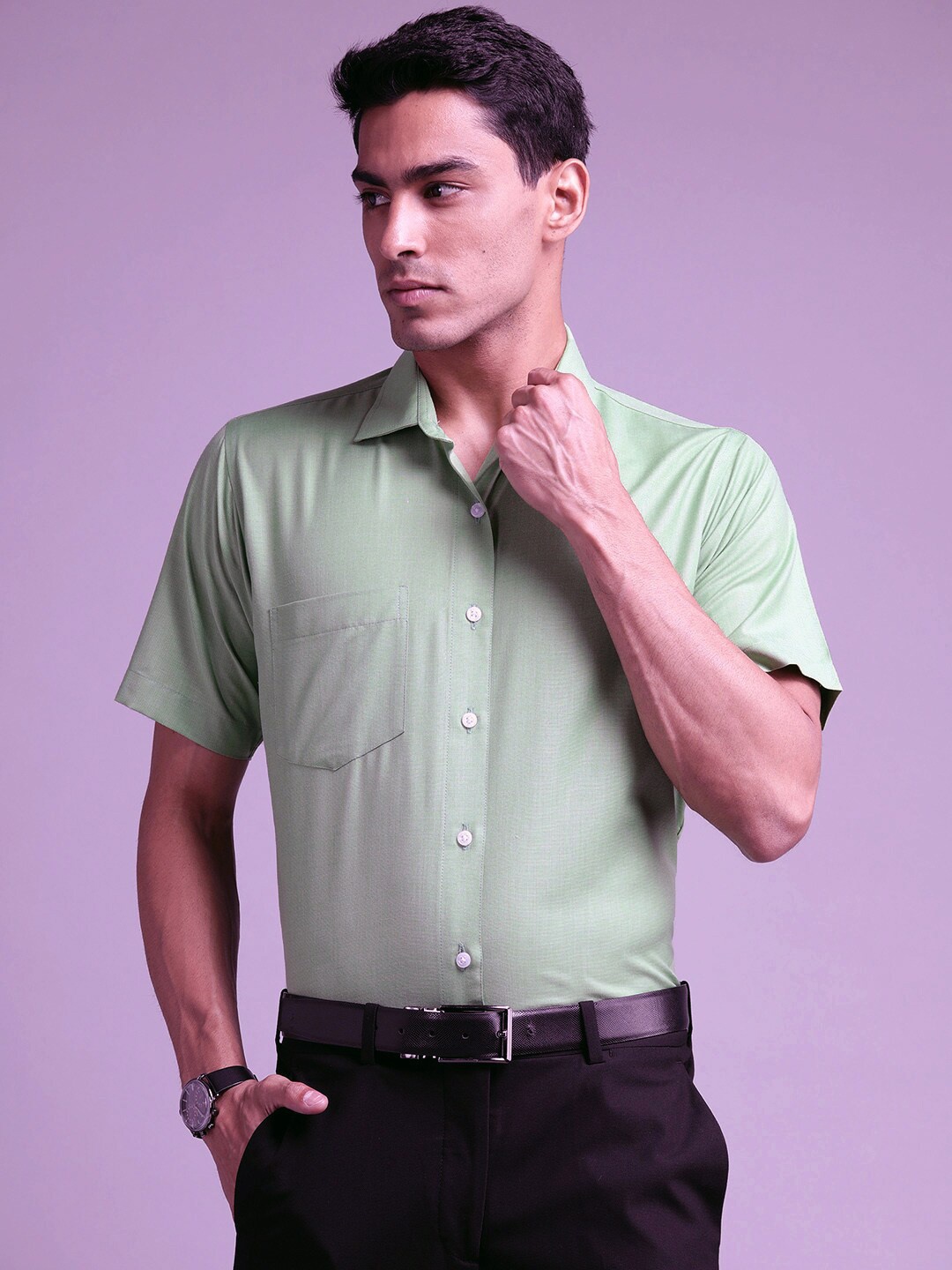

Shaftesbury London Spread Collar Oxford Cotton Slim Fit Formal Shirt, Green