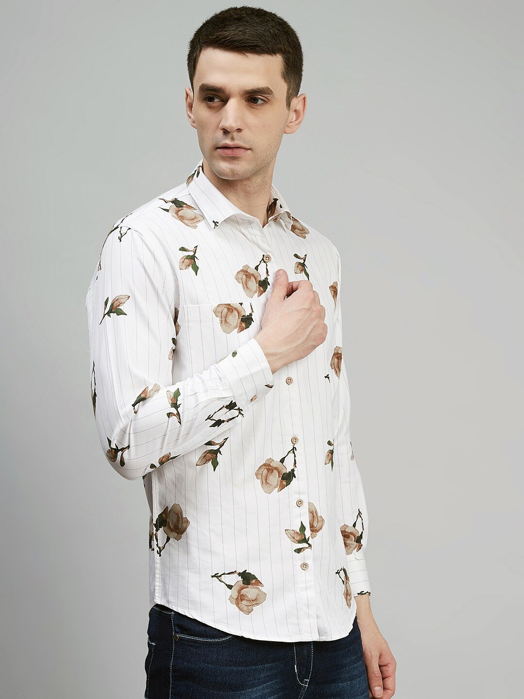 

Shaftesbury London Floral Printed Classic Slim Fit Cotton Casual Shirt, White