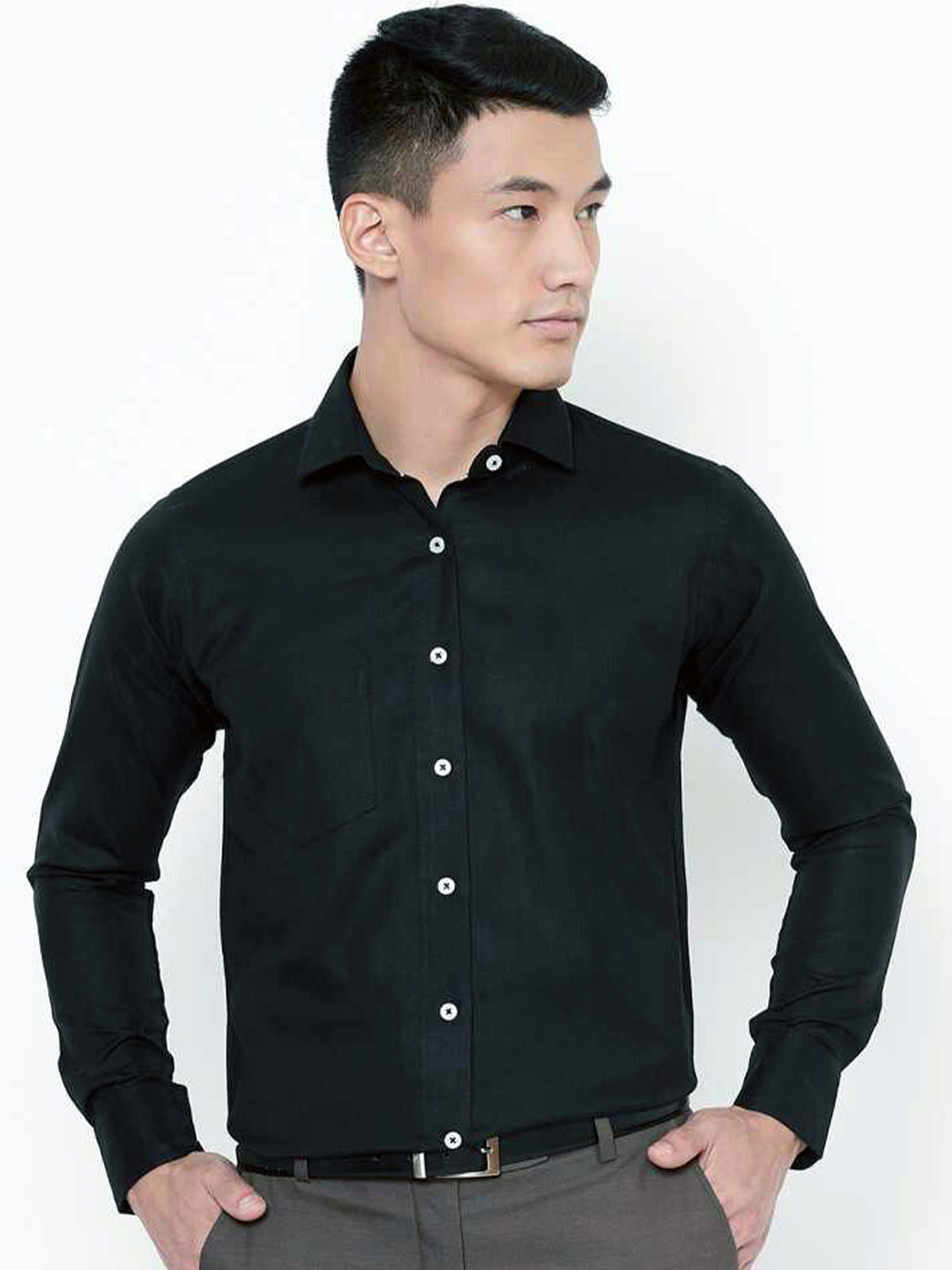 

Shaftesbury London Spread Collar Oxford Cotton Slim Fit Formal Shirt, Black