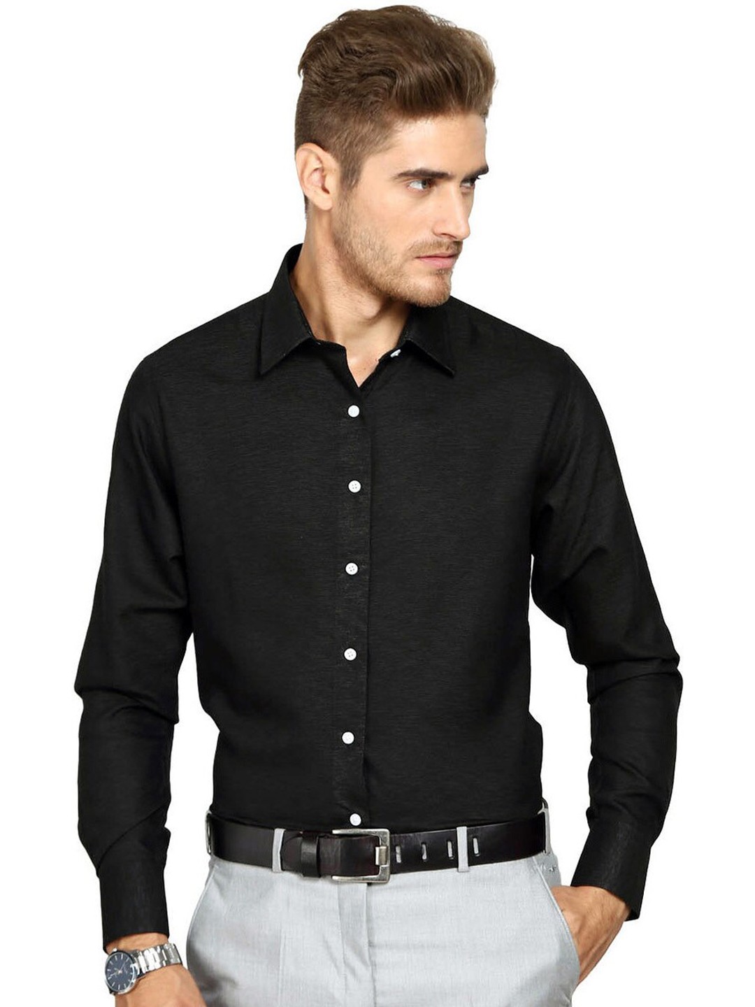 

Shaftesbury London Spread Collar Oxford Cotton Slim Fit Formal Shirt, Black
