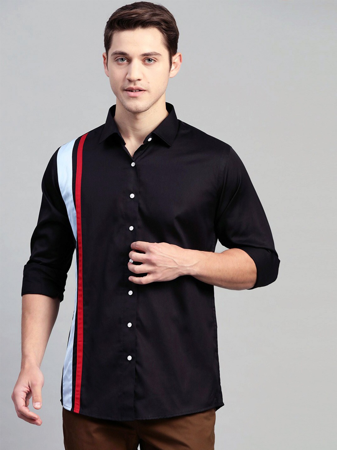 

Shaftesbury London Spread Collar Classic Slim Fit Cotton Casual Shirt, Black