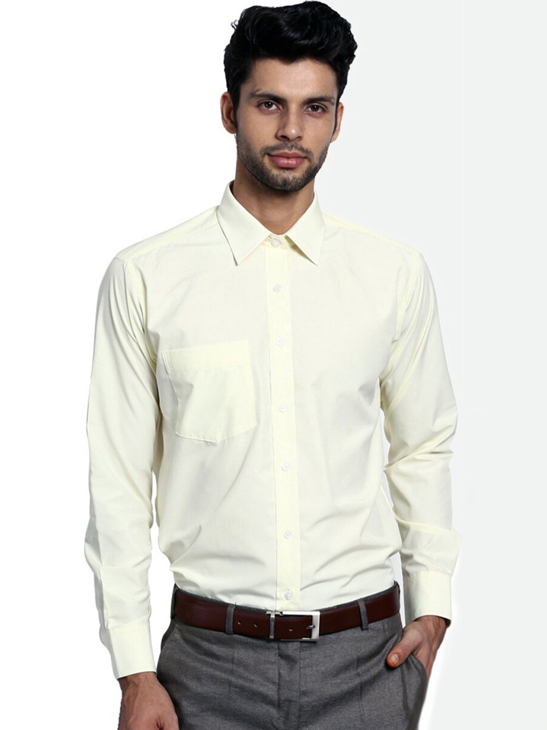 

Shaftesbury London Spread Collar Classic Slim Fit Cotton Formal Shirt, Yellow
